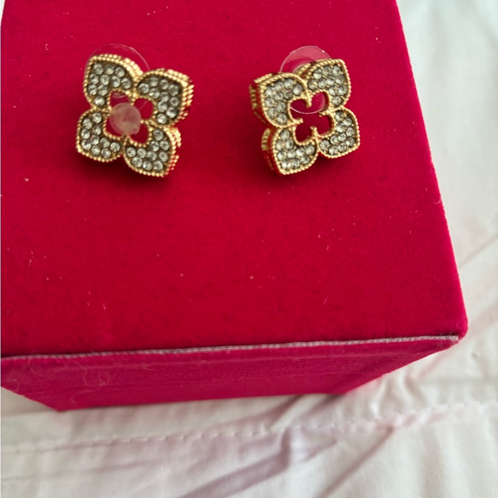 Vince Camuto Gold Floral Crystal Stud Earrings with Clear Stones